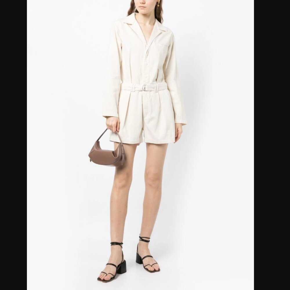 Rag & Bone Long Sleeve Belted Jumpsuit Shorts Romper Ivory Medium